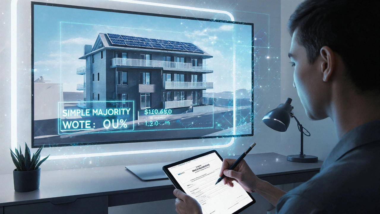 Digitaler Antrag für Gebäudeveränderungen mit 3‑D‑Modell und Online‑Abstimmung.