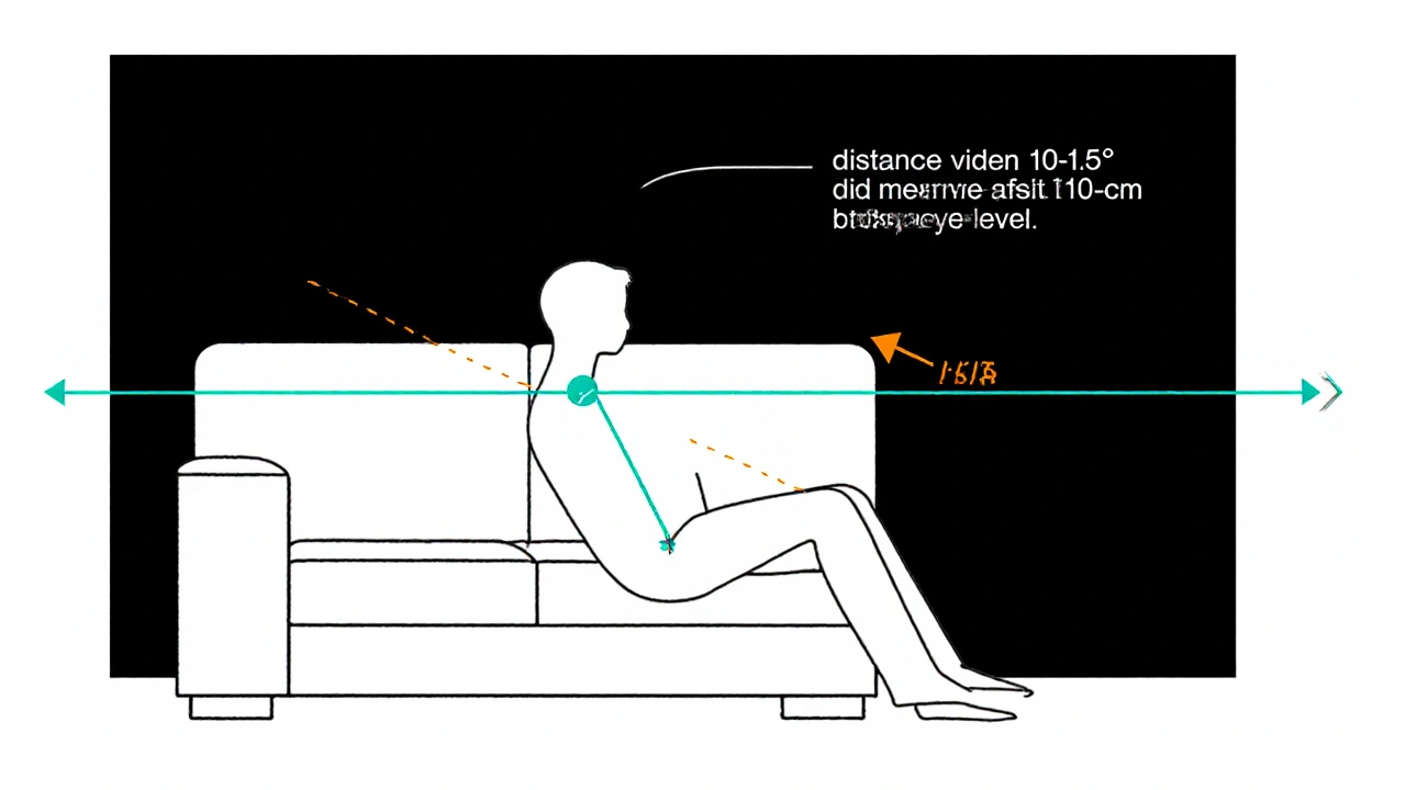 Schematische Darstellung einer sitzenden Person, Blickwinkel 12°, Abstand zum TV markiert.