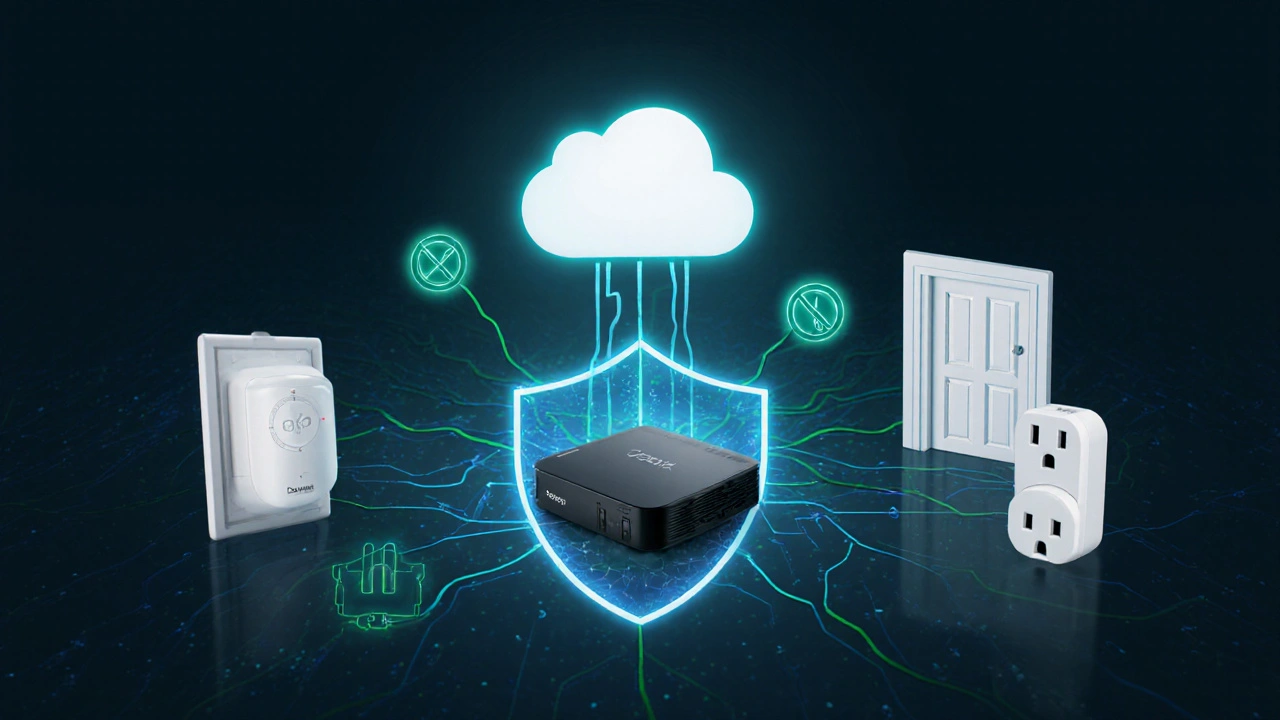 Lokal vernetzte Smart-Home-Geräte ohne Cloud-Verbindung, geschützt durch Verschlüsselung.