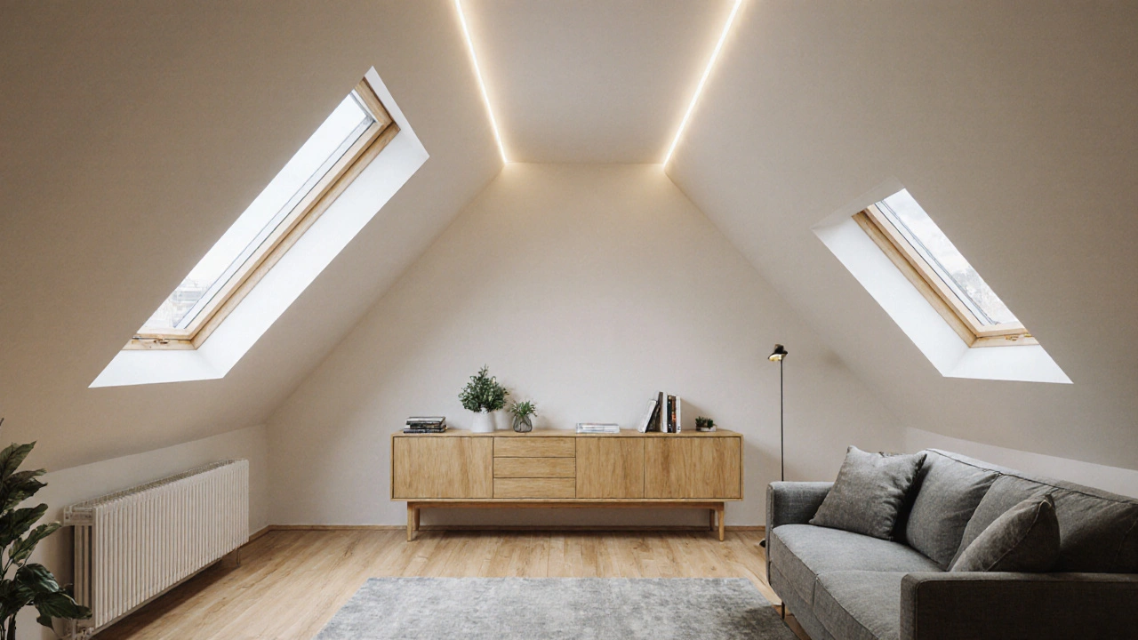 Wohnzimmer unter Dachschrägen: Stauraum und Beleuchtung optimal nutzen