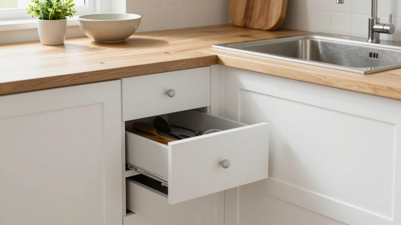 Modernisierte Küche mit weißen, gestrichenen Schränken und natürlichem Licht, klar und einladend.