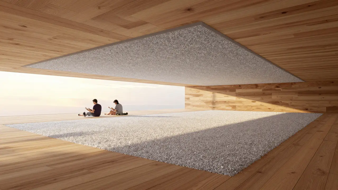 Retrofitt-Lösung für Holzbalkendecke mit Blähglas und dünnem Estrich