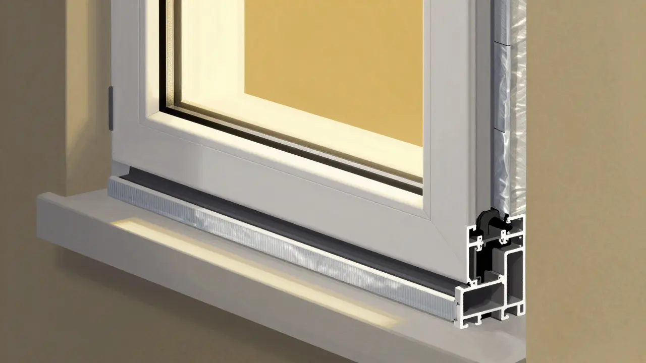 Fenster mit fachgerechtem Innenanschlag, dreischichtig gedämmt und luftdicht abgedichtet.