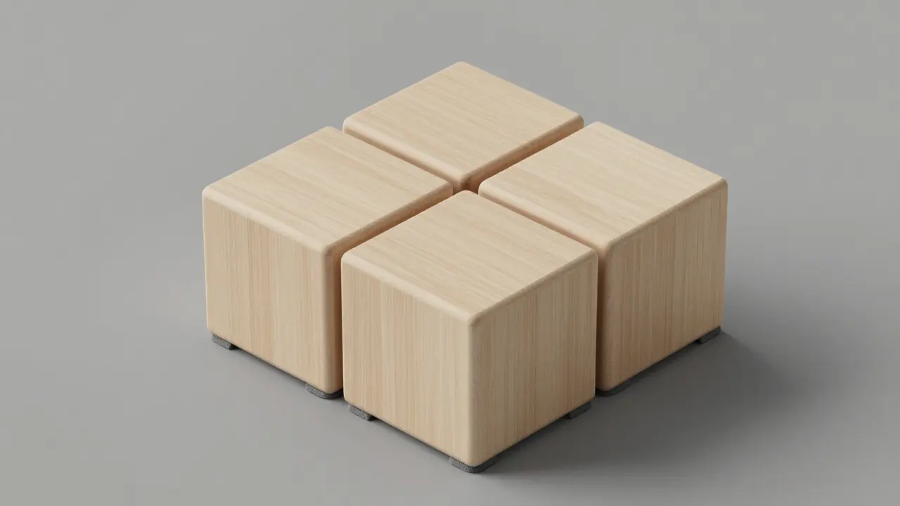 Flexibles modulares Regal aus stapelbaren Holzwürfeln ohne Werkzeug.