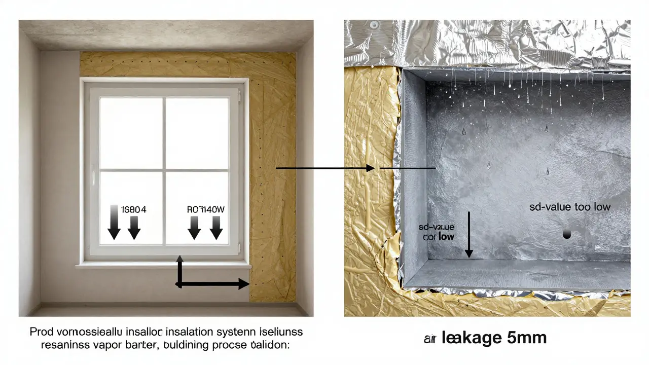 Vergleich: Professionell und selbst installierte Innendämmung mit sichtbaren Fehlern wie Lücken und Feuchtigkeit.