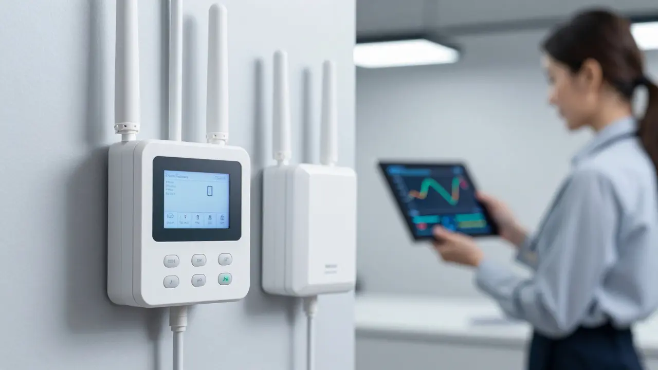 Digitale Funk-Zähler in einem Keller zur automatisierten Fernablesung von Energieverbräuchen.