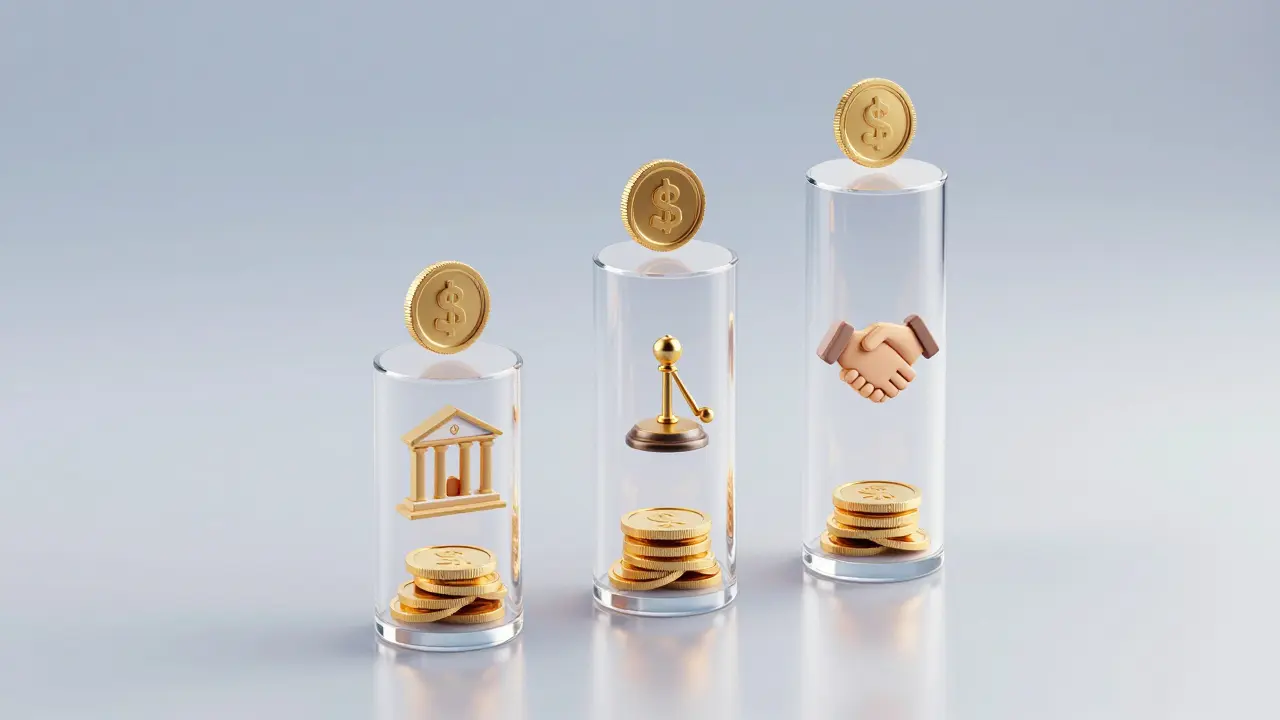 Isometrische Darstellung der drei Säulen der Immobilien-Kaufnebenkosten