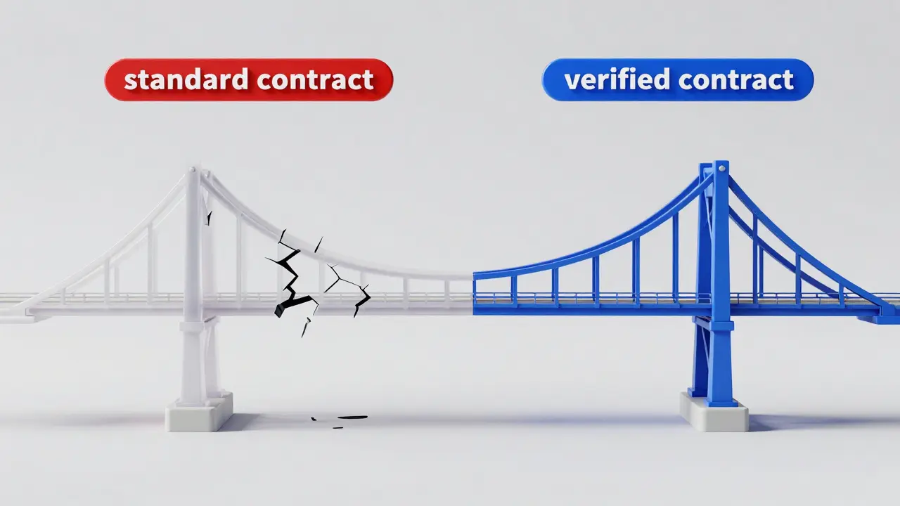 Konzeptuelle Darstellung eines unsicheren Standardvertrags gegenüber einem geprüften Vertrag