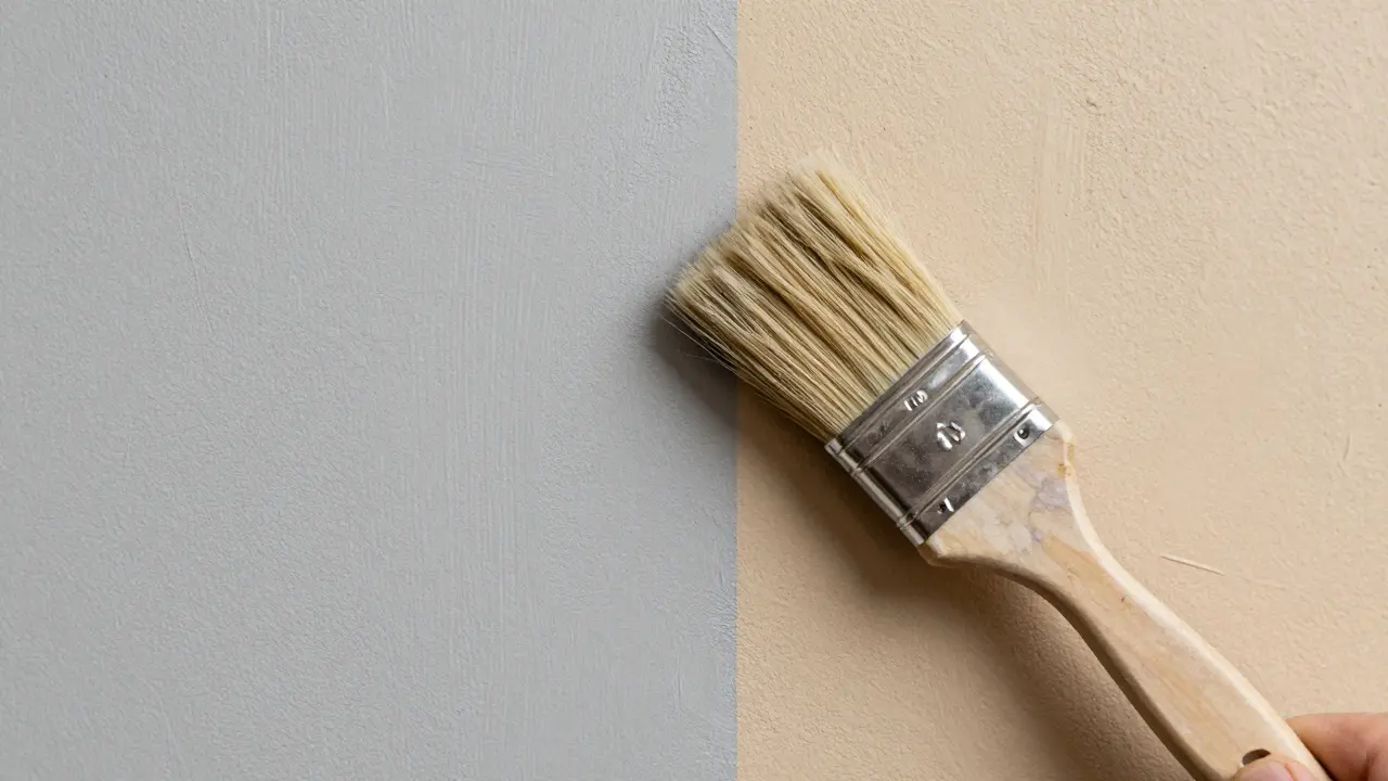 Nahaufnahme zweier verschiedener Wandfarben und Texturen beim Streichen.