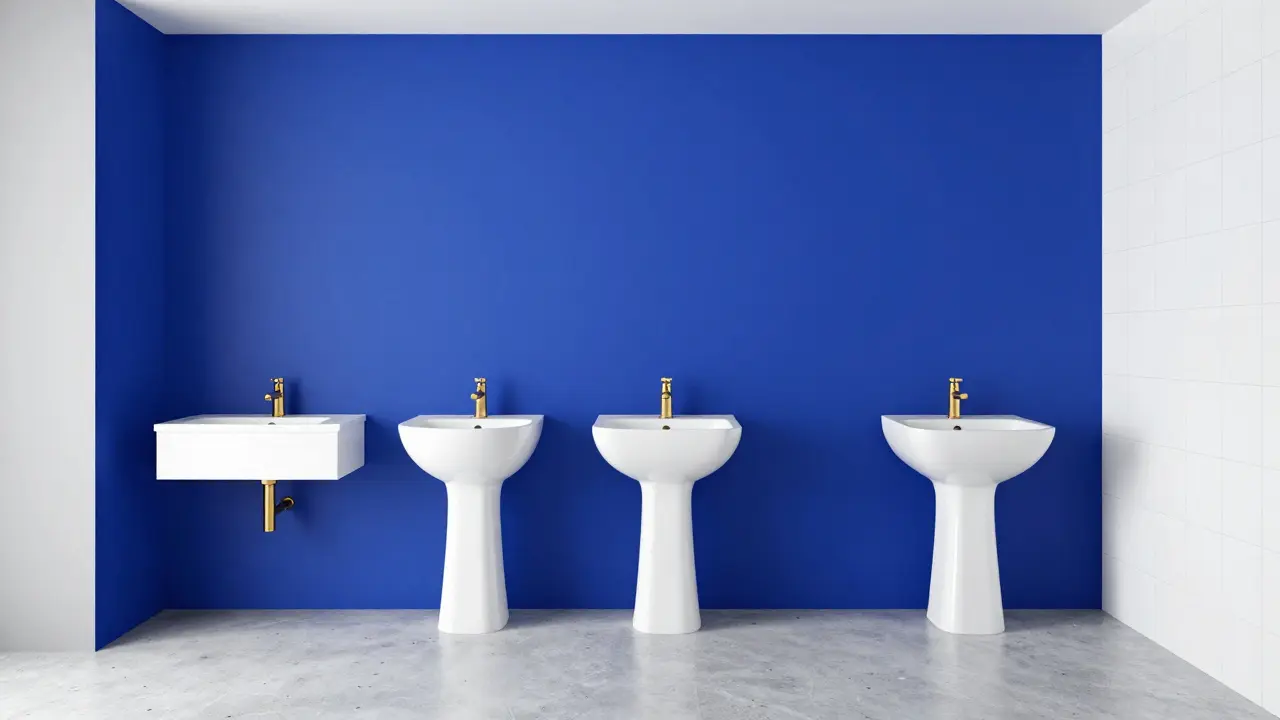 Bad mit blauer Akzentwand und minimalistischem Design