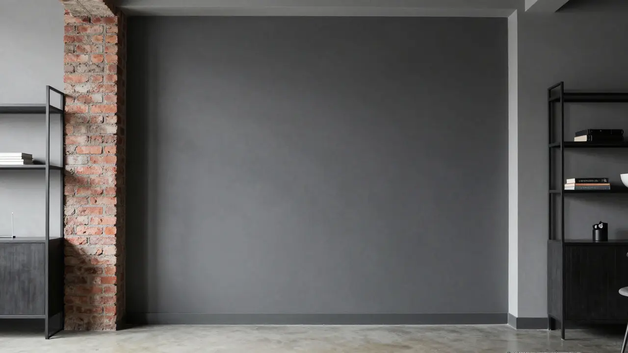 Industrielles Wohnzimmer mit anthrazitgrauer Akzentwand