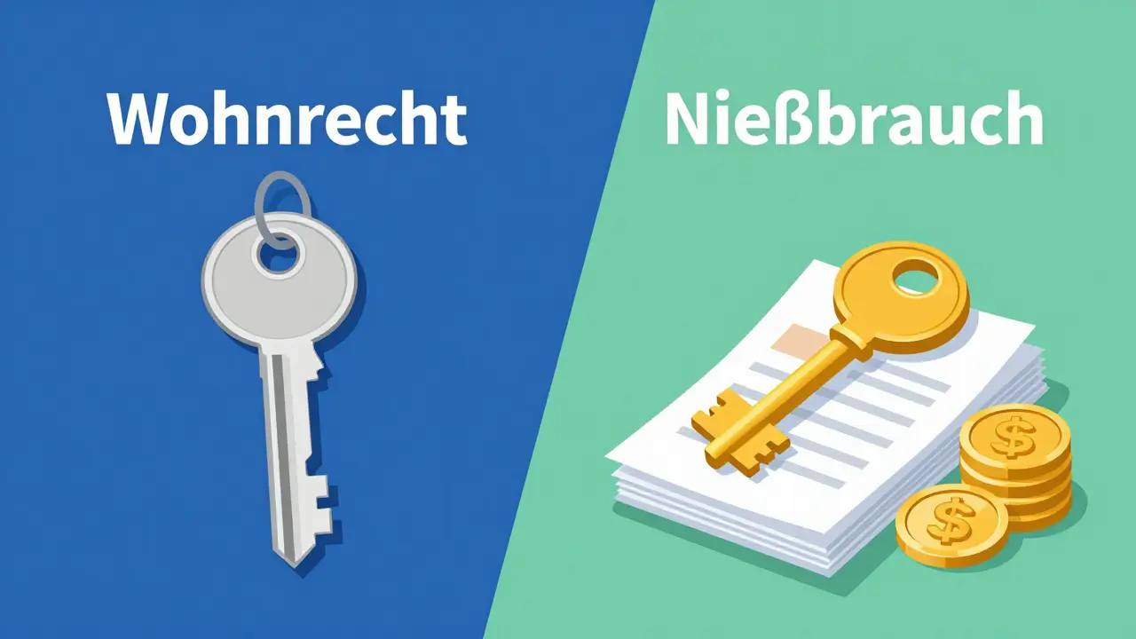 Konzeptkunst: Schlüssel und Geld, Vergleich Wohnrecht vs Nießbrauch
