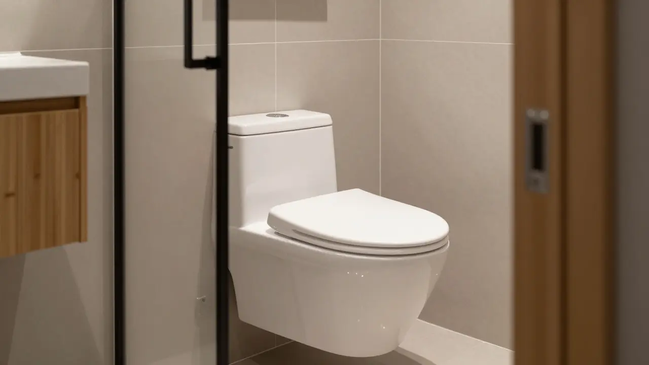 Platzsparendes Dusch-WC und Schiebetür im Detail