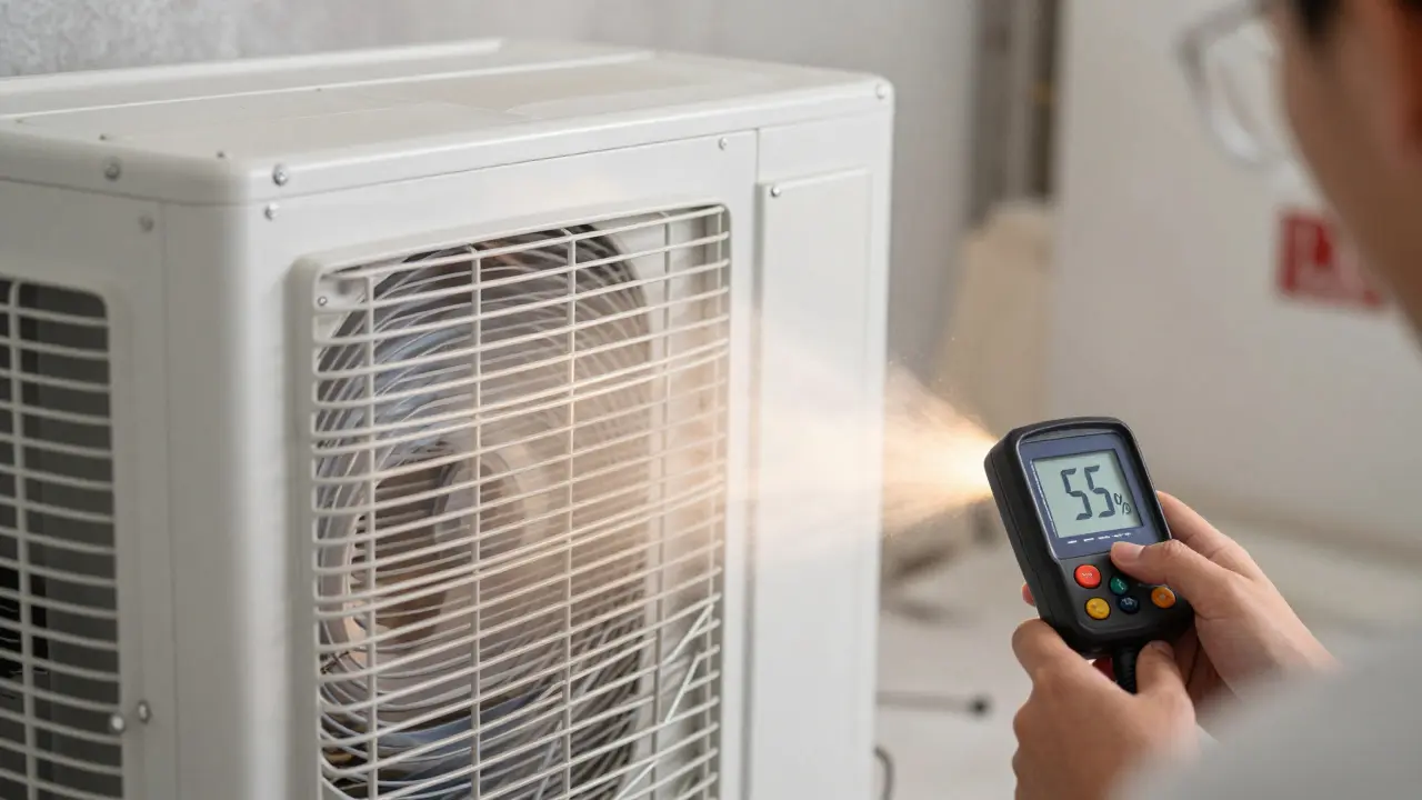 Professioneller Entfeuchter und Hygrometer im Einsatz