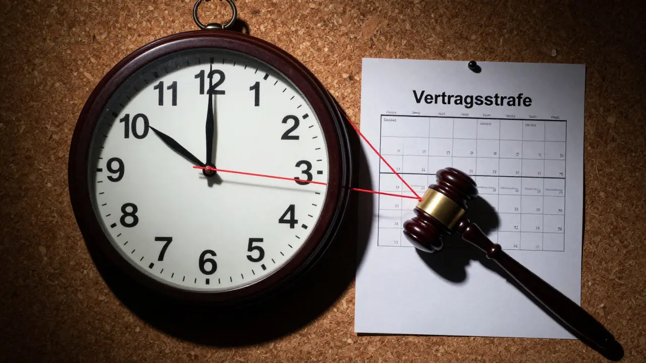 Uhr und Kalender symbolisieren Fristen und Vertragsstrafen