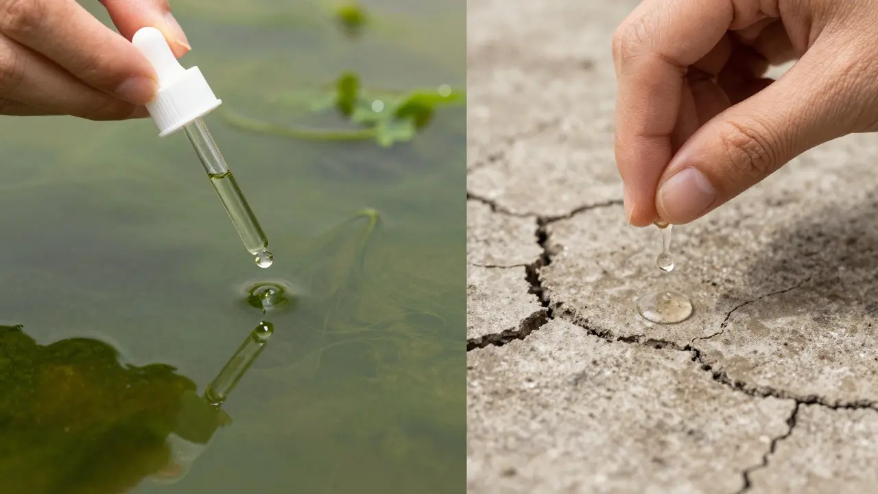 Wassertropfentest: Perlen auf Algen vs. Saugen bei Feuchtigkeit