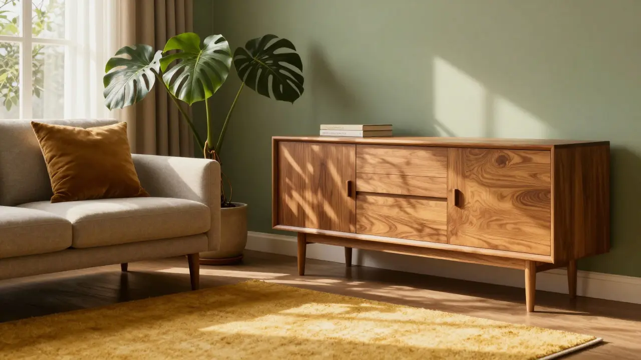 Mid-Century-Design im Wohnzimmer: Ikonische Formen und warme Holzarten richtig einsetzen