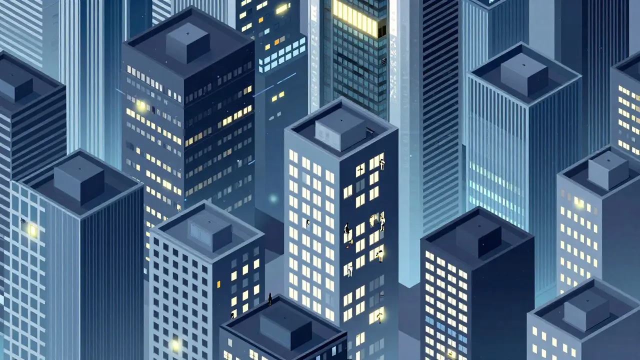 Überfüllte Stadtsilhouette, die den extremen Mangel an Wohnraum in Metropolen symbolisiert