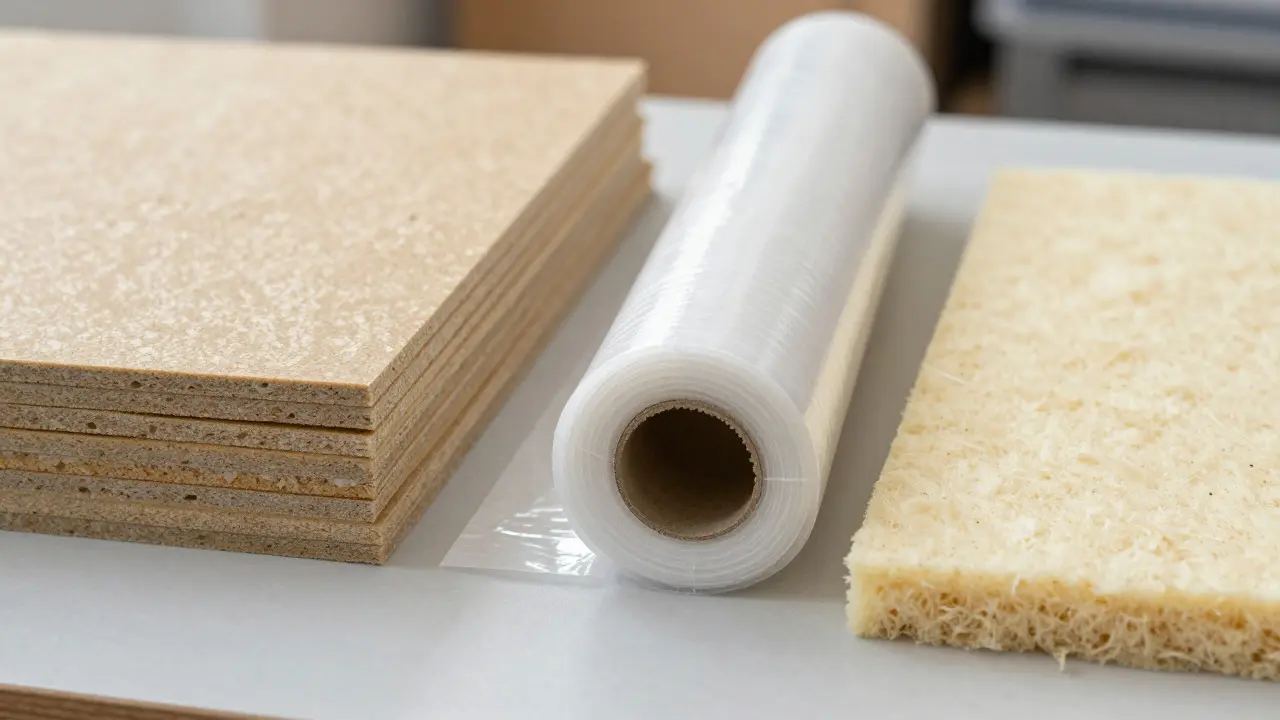 Dämmplatten und Trennfolie für Fußbodenaufbau auf Tisch