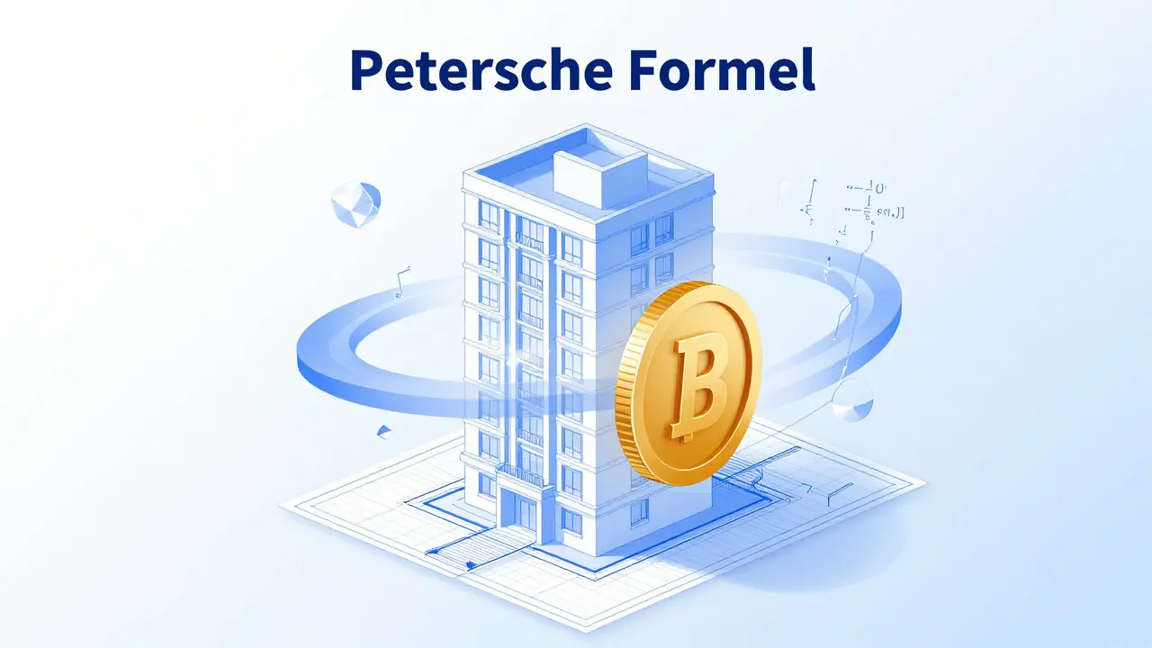 Konzeptionelle Illustration einer Gebäudestruktur mit abstrakten Daten und einem schützenden Schild
