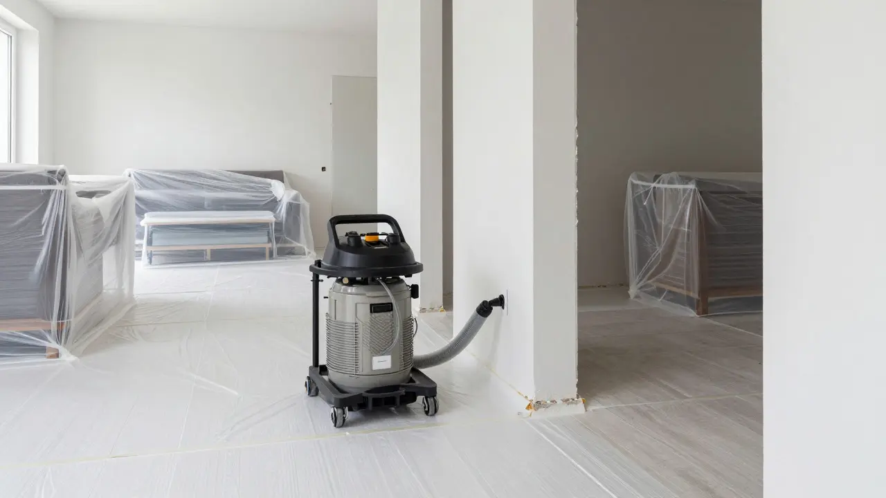 Vorbereitete Baustelle mit Bodenschutz und Filteranlage