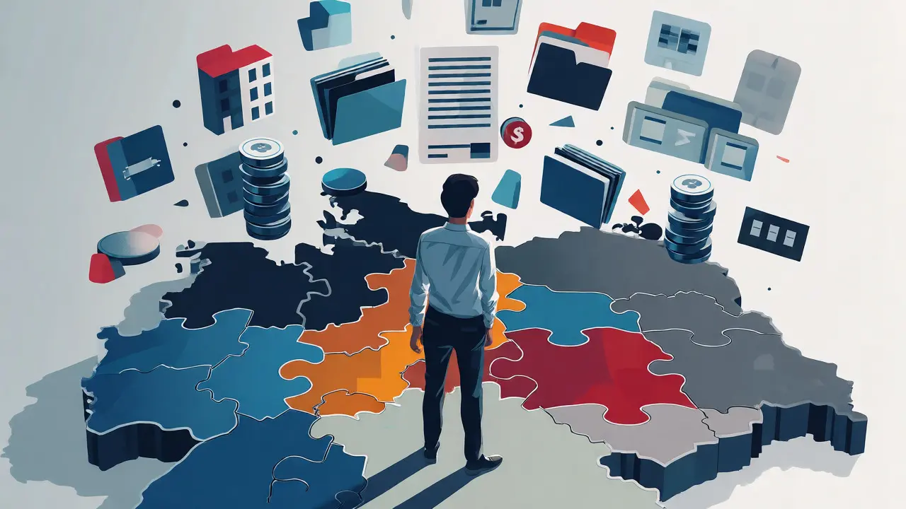 Konzeptuelle Illustration des föderalen Systems der Wohnraumförderung