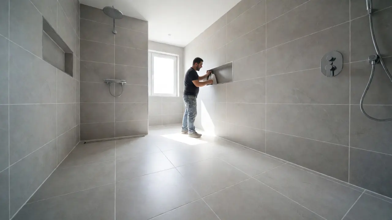 Modernes Badezimmer nach vollständigem Fliesenaustausch