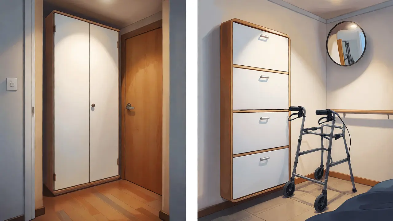 Platzsparende Garderobe ermöglicht Bewegungsfreiheit im Flur