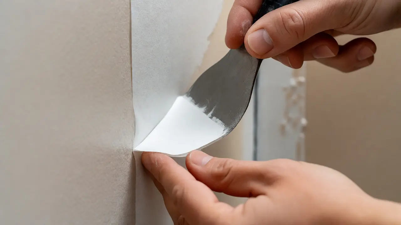 Präzises Andrücken von Malerkrepp mit Spachtel