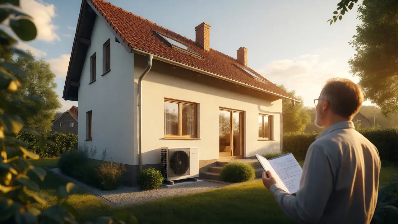 Renoviertes Haus mit neuer Heizung im Sommerlicht