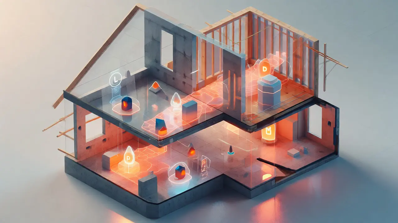 3D-Illustration eines Hauses mit Datenströmen