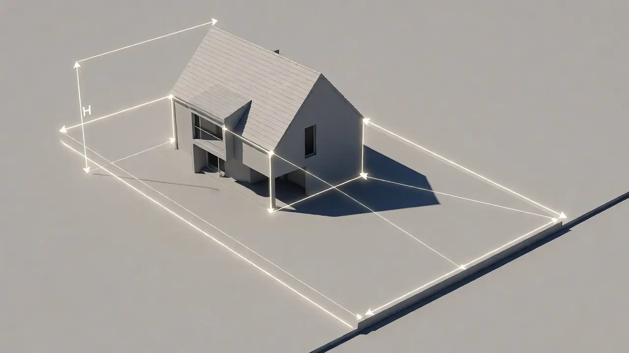 3D-Modell zeigt Berechnung der Abstandsfläche zur Grenze