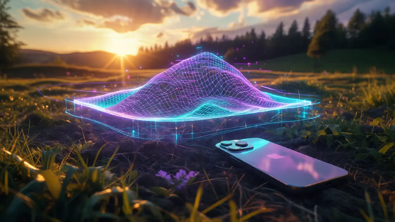 Holographische 3D-Datenvisualisierung über einem ländlichen Grundstück