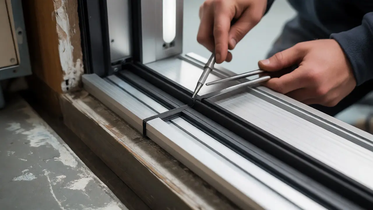 Installation eines modernen Flachprofils auf bestehender Türschwelle